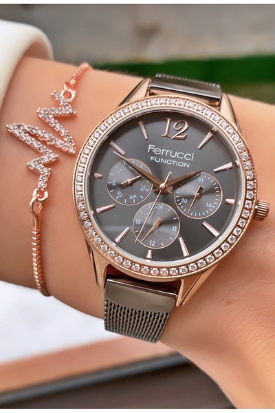 Ferrucci Marka Rose Siyah Renk Çelik Kordon 2 Yıl Garantili Kadın Kol Saati - Bileklik