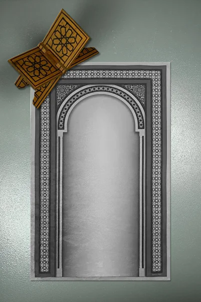 Viyana Home Digital Printed Non-Slip Base Washable Dowry Gift Prayer Mat Prayer Rug, Seccade-126-Grey,