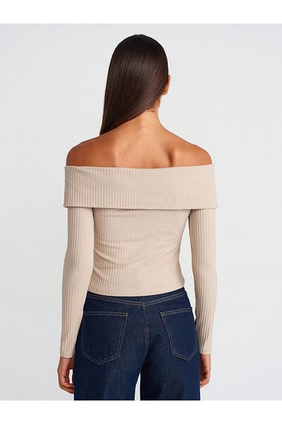 Dilvin 31269 Open Shoulders Buttoned Ball-Open Stone