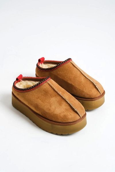 TOLİA Tazz Beige Suede Ankle Boots with Furry Inside Flat Sole Women's Shoes