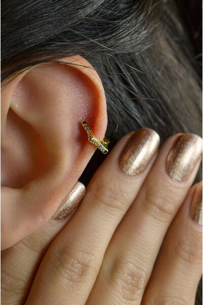 Sacce Scarves&Accessories Taşlı Yıldız Mini Tragus Piercing Helix Kıkırdak Rose Gold