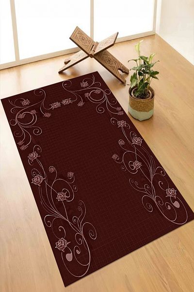 Viyana Home Digital Printed Non-Slip Base Washable Dowry Gift Prayer Mat Prayer Rug, Seccade-107-Red,