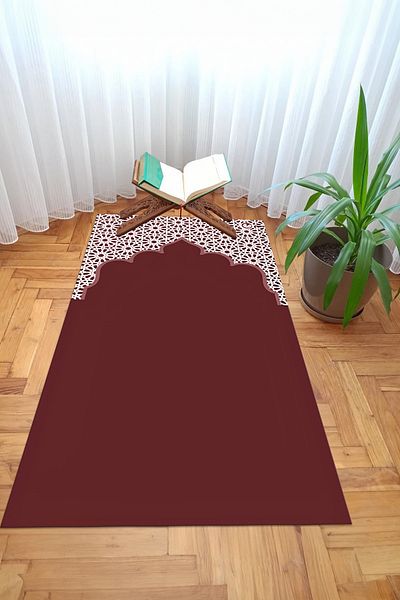 Viyana Home Digital Printed Non-Slip Base Washable Dowry Gift Prayer Mat Prayer Rug, Seccade-122-Red,