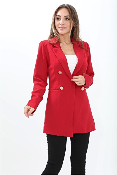 Genel Markalar Omuzları Vatkalı Önü Çıtçıtlı Atlas Kumaş Kadın Blazer Ceket -...