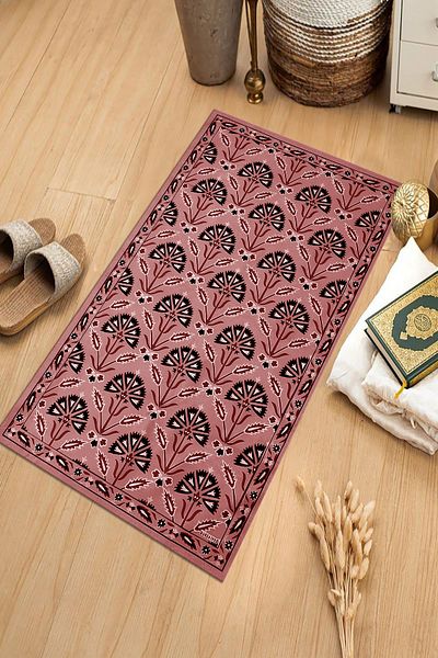 Viyana Home Digital Printed Non-Slip Base Washable Dowry Gift Prayer Rugs Prayer Rugs, SECCADE-109-RED,