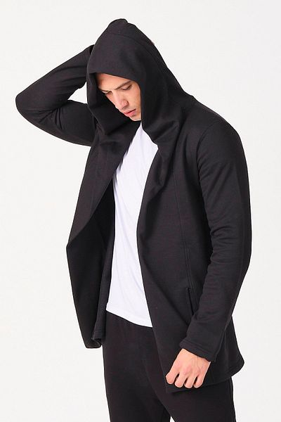 THE RULE Men's Black Regular Fit Hooded Long Poncho Cardigan