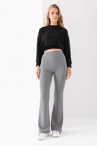 LEBRA Pantaloni de damă, gri, cu picior spaniol, cu talie înaltă, cu lycra, jambiere regeneratoare