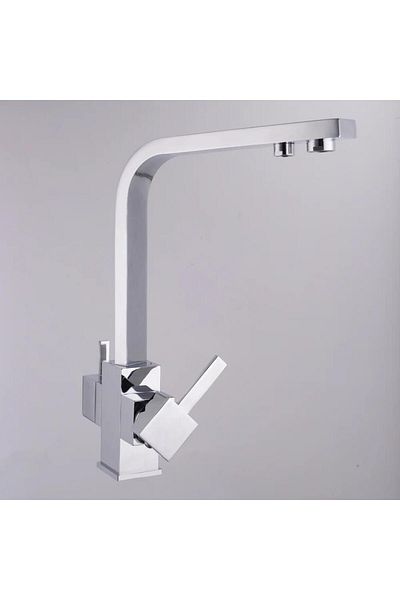RENA DESIGN Chrome Square Purified Kitchen Sink Battery 3 Way L Pipe Luxury Water Sparing Faucet