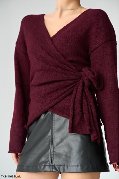 CADDELAMODA Tricotaj de damă cu cravată laterală dublu piept