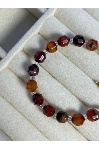 Sunshe Atelier Tasarım Akik Taşı Doğaltaş Bileklik(ÇELİK APARATLI) (NAZAR-STRES-ENERJİ)