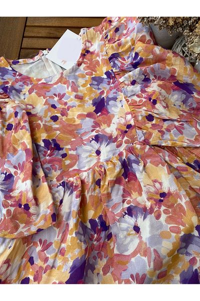 Baby Rochie pentru fetiță din viscoză din bumbac, cu mâneci fluide, căptușite multicolore Babyaden