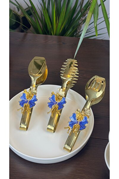 MAY HOME 3’Lü Gold Maşa Servis Seti Blue Butterfly