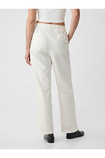 GAP Kadın Beyaz High Rise Keten Karışımlı Pull-On Pantolon