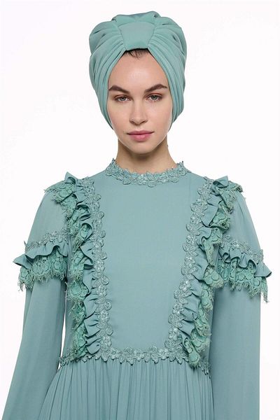 miha Hicran Önal Mint Colored Designed Bonnet with Handles