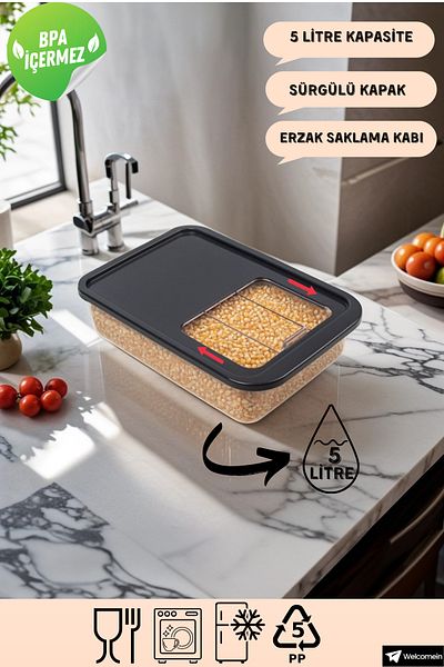 welcomein Mega Size 5 Liter Food Storage Container Set with Sliding Sliding Lid Multi-Purpose Refrigerator Organizer