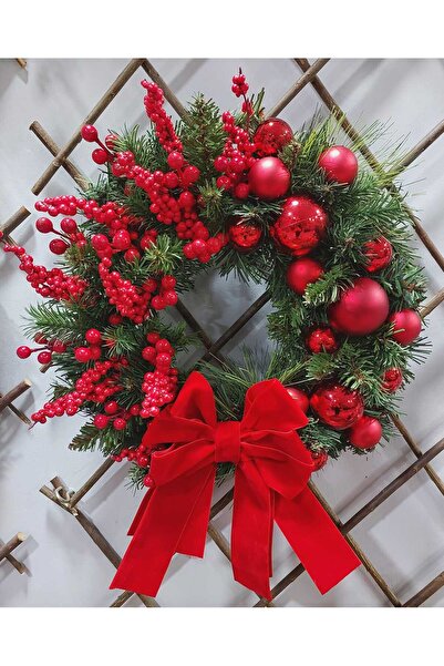 lolipophobi Yılbaşı Temalı Kapı Süsü Kırmızı Toplar 40 cm, Noel, Yılbaşı Süsü...