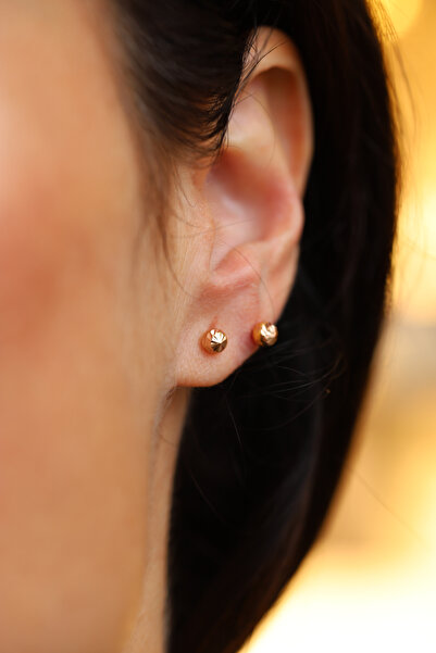 Yenigün Kuyumculuk 14 Ayar Altın Çevirmeli Vidalı Işıltılı Top Küpe 4 mm