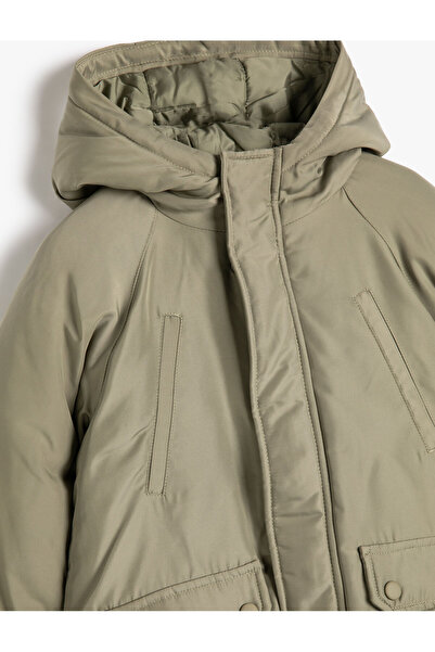 Koton Hooded Puffer Jacket with Wind Cover - Pocket Detail