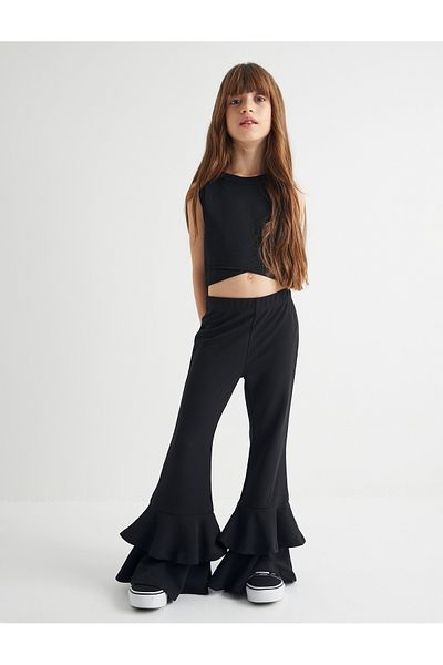 Koton Flared Trousers with Flounce and Elastic Waist