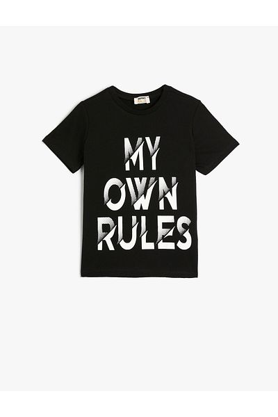 Koton T-Shirt Short Sleeve Crew Neck Slogan Printed Cotton