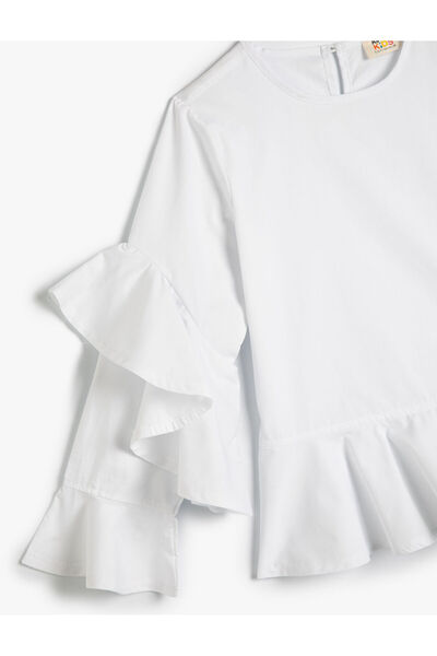 Koton Μπλούζα με μακρυμάνικο βολάν με λαιμόκοψη με λεπτομέρειες