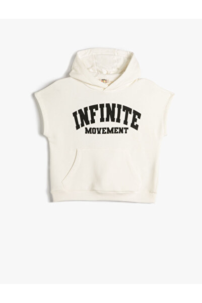 Koton Hanorac cu glugă, fără mâneci, cu text imprimat, buzunar cangur