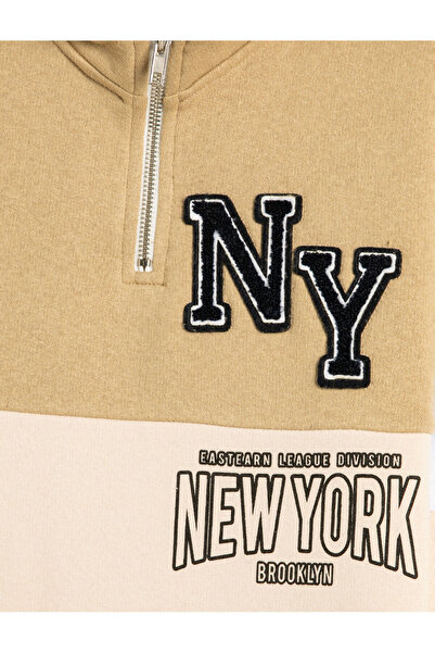 Koton Φούτερ σταντ γιακάς με μισό φερμουάρ Μακρυμάνικο ροζ χρυσό