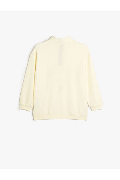 Koton Sweatshirt Stand Collar Long Sleeve Text Printed Raised