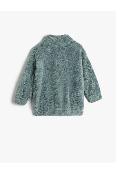 Koton Peluş Sweatshirt Fermuarlı Dik Yaka Cep Detaylı