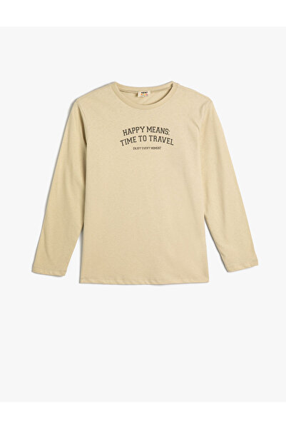 Koton T-Shirt μακρυμάνικο Crew Neck Slogan εμπριμέ βαμβακερό