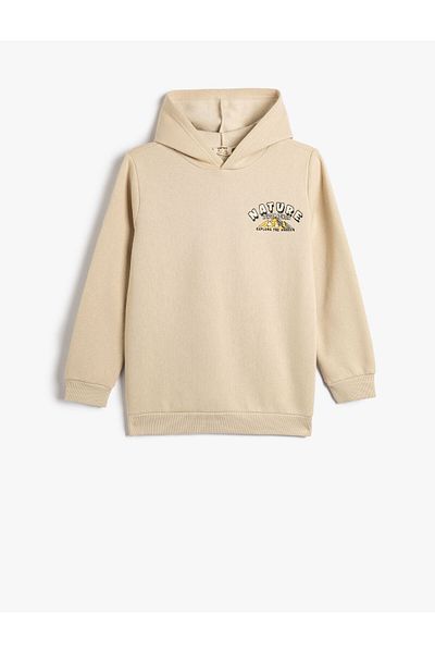 Koton Basic Hooded Sweatshirt Long Sleeve Embroidered Detailed Raised