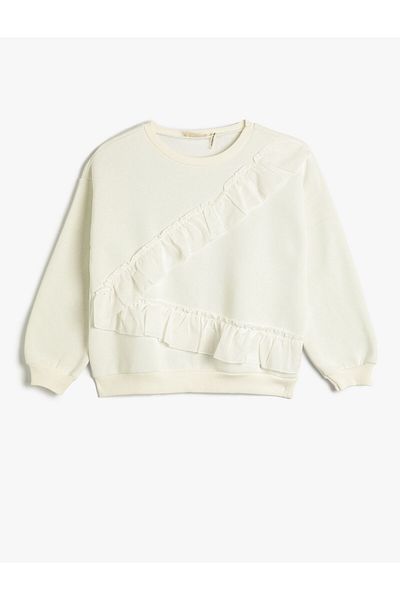 Koton Sweatshirt Long Sleeve Ruffle Detailed Crew Neck With Ribbon