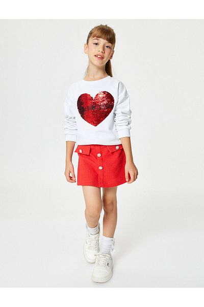 Koton Tweed Shorts Rock Tasche Detailliert Geknöpft Baumwolle