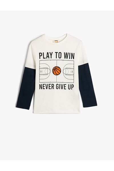 Koton Tricou cu mânecă lungă, cu decolteu, cu tematic baschet, color block, bumbac