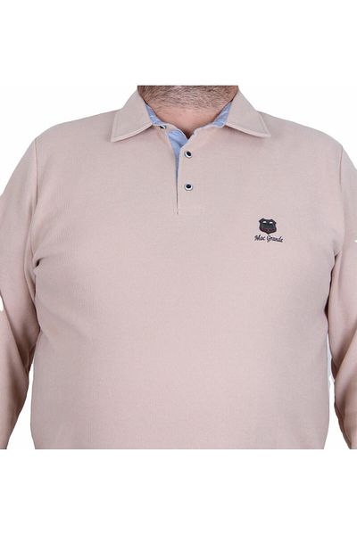 MocGrande Ανδρικό φούτερ Polo μεγάλου μεγέθους - Moc Grande 24410 BEIGE