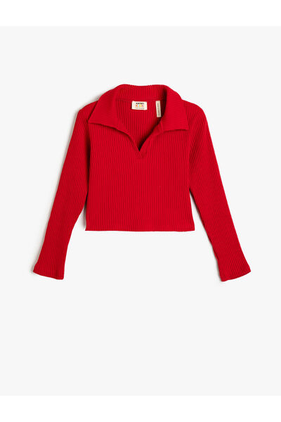 Koton Tricou de bază cu mânecă lungă și gât polo cu nervuri