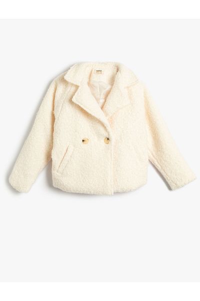 Koton Plush Coat with Button Closure Pockets