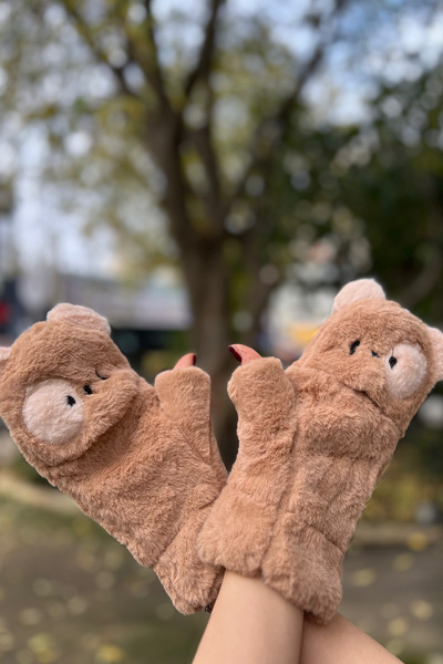 novon Ratatuy Design Inside Fleece Button Detailed Touch Screen Compatible Covered Plush Special Design Gloves