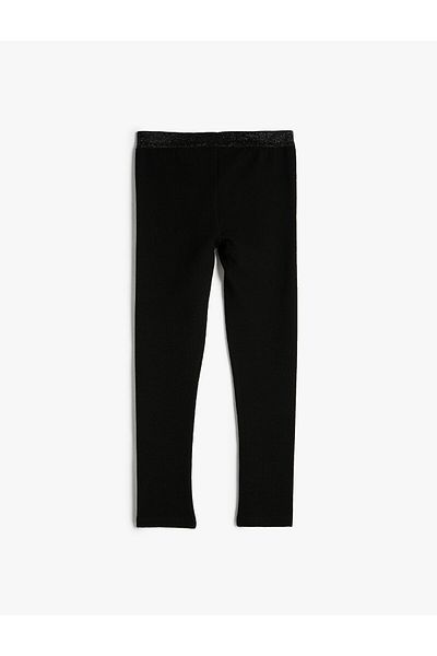 Koton Basic Ribbed Leggings with Elastic Waist and Glitter Detail