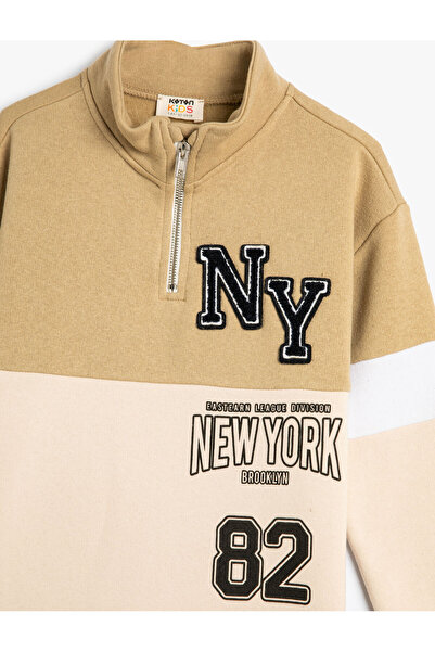 Koton Φούτερ σταντ γιακάς με μισό φερμουάρ Μακρυμάνικο ροζ χρυσό