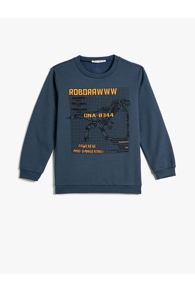 Koton Dinosaur Sweatshirt Crew Neck Long Sleeve Raised
