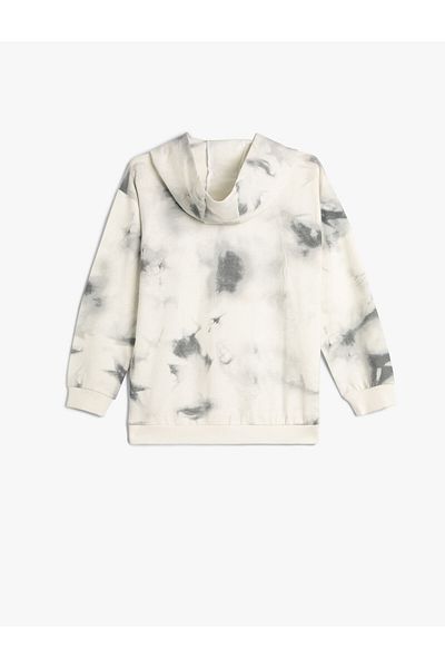 Koton Hooded Sweatshirt Batik Patterned Slogan Printed Raised Cotton