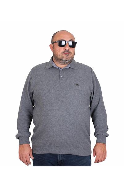 MocGrande Ανδρικό φούτερ με γιακά πόλο μεγάλου μεγέθους - 24409 ANTHRACITE MELANGE
