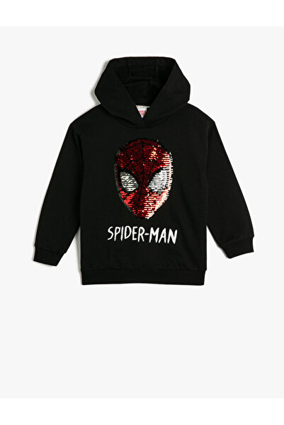 Koton Hanorac cu glugă Spiderman, cu licență, cu mânecă lungă, cu paiete, pan...