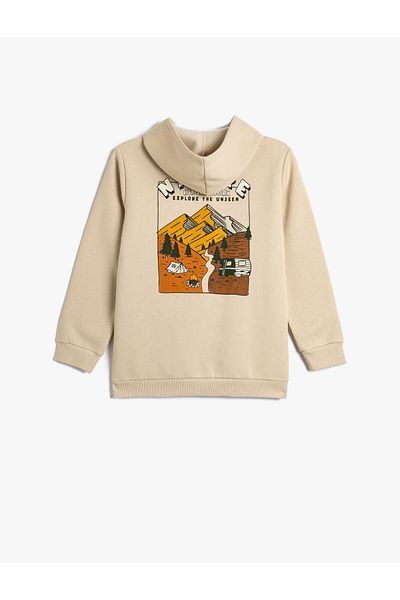 Koton Basic Hooded Sweatshirt Long Sleeve Embroidered Detailed Raised