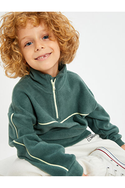 Koton Polar Hanorac Guler Stand Jumătate Fermoar Panglică cu mânecă lungă