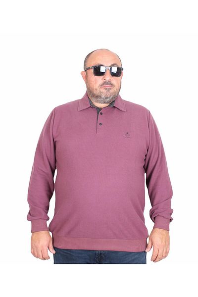MocGrande Ανδρικό φούτερ με γιακά Polo Plus Size - Μωβ 24408