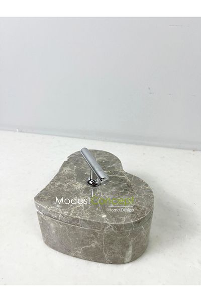 Modestmar Gray Marble Heart Bowl Silver Handle