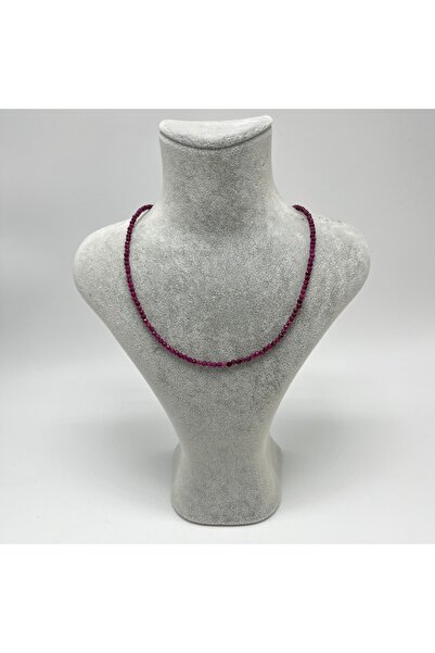 YILDIZ DOĞAL TAŞ Yıldız Doğal Taş Sertifikalı Yakut 2mm 925 Ayar Gümüş Doğal Taş Kolye  40cm +5 cm Uzatma Zincirli