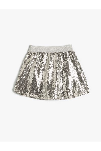 Koton Sequined Skirt with Elastic Waist and Glitter Detail